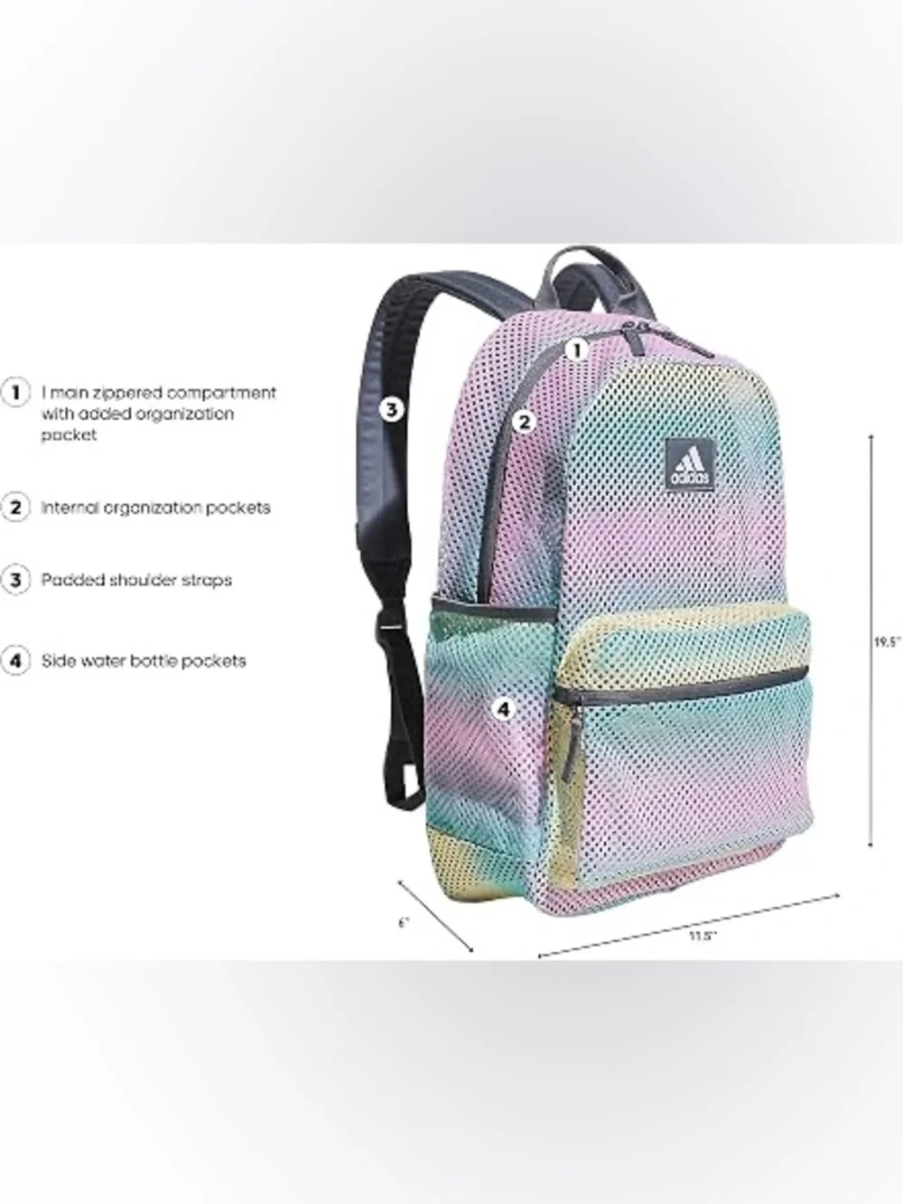 NWT Adidas Mesh Gradient Backpack - Pastel Yellow, Mint, Pink